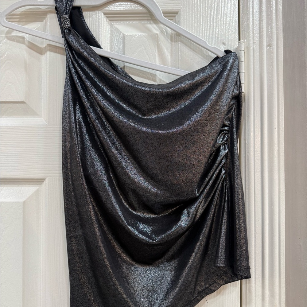 Shimmering Black One-Shoulder Top